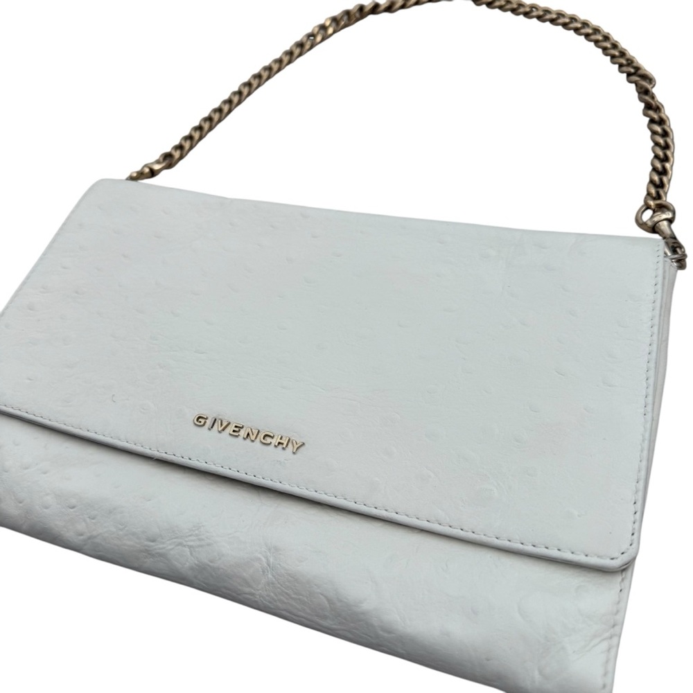 Givenchy White Ostrich Leather Shoulder Bag clutch Gold hardware - Picture 2 of 16